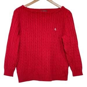 Lauren Ralph Lauren Women's XL Red 3/4 Sleeve Cable Knit Boat Neck Sweater
